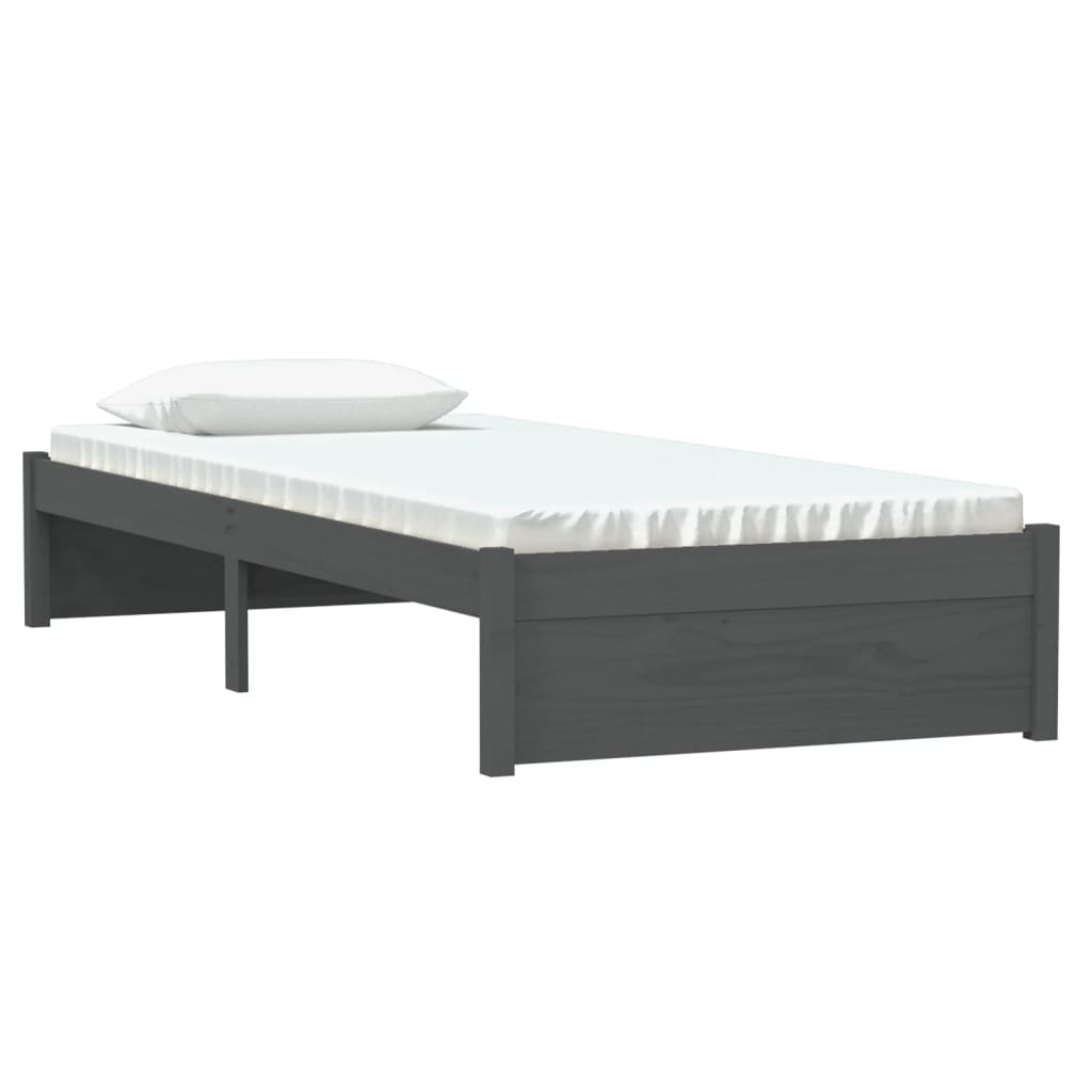 Bed Frame Grey Solid Wood 75x190 cm Small Single