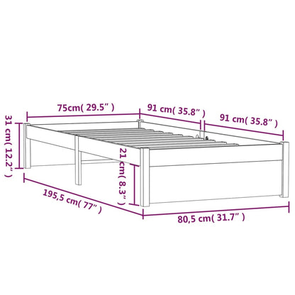 Bed Frame Grey Solid Wood 75x190 cm Small Single