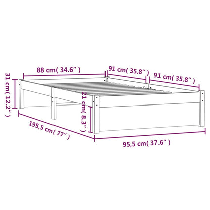 Bed Frame White Solid Wood 90x190 cm Single