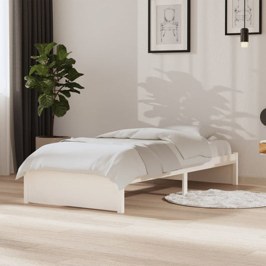 Bed Frame White Solid Wood 90x190 cm Single