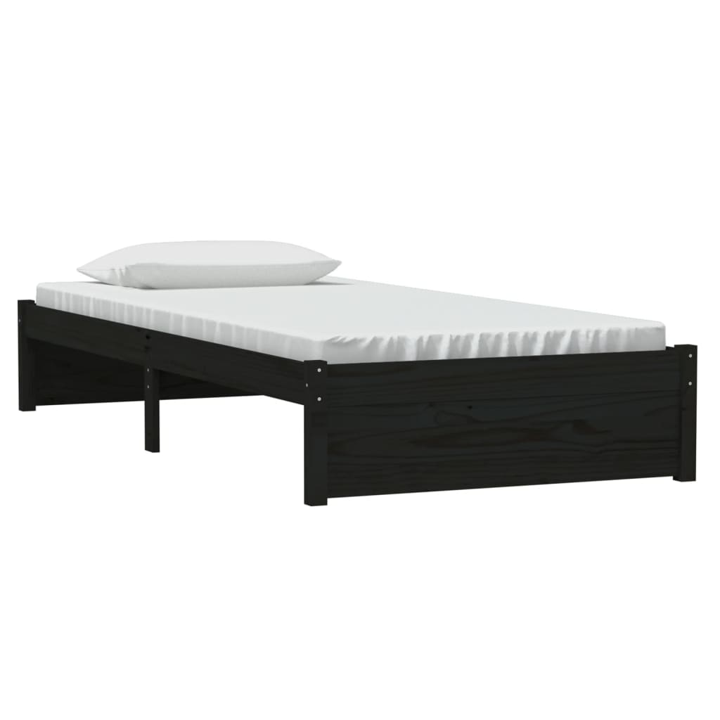 Bed Frame Black Solid Wood 90x190 cm Single