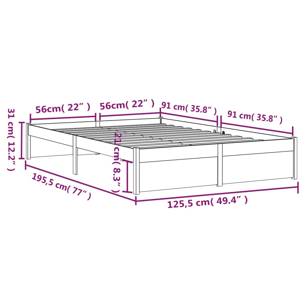 Bed Frame Black Solid Wood 120x190 cm Small Double