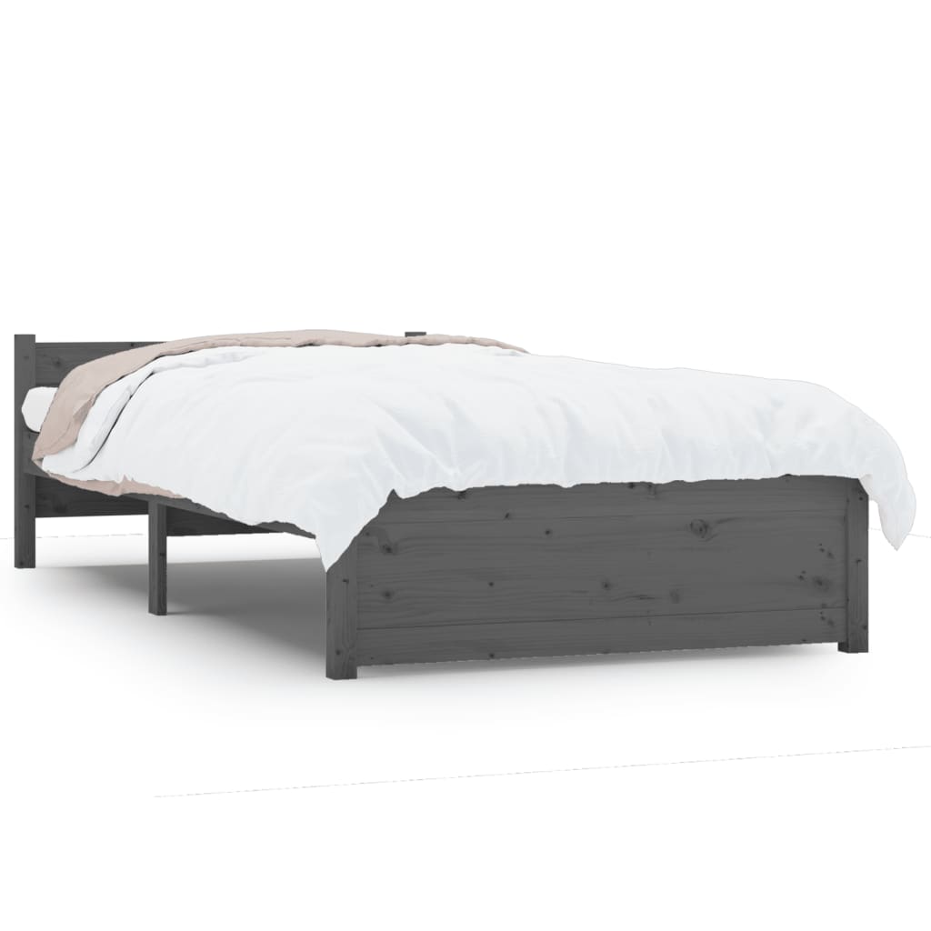 Bed Frame Grey Solid Wood 75x190 cm Small Single