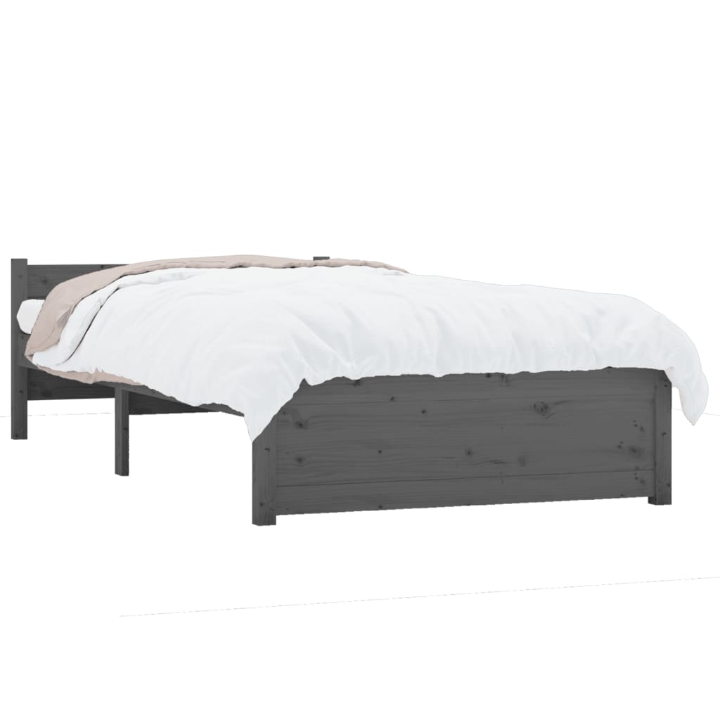 Bed Frame Grey Solid Wood 75x190 cm Small Single