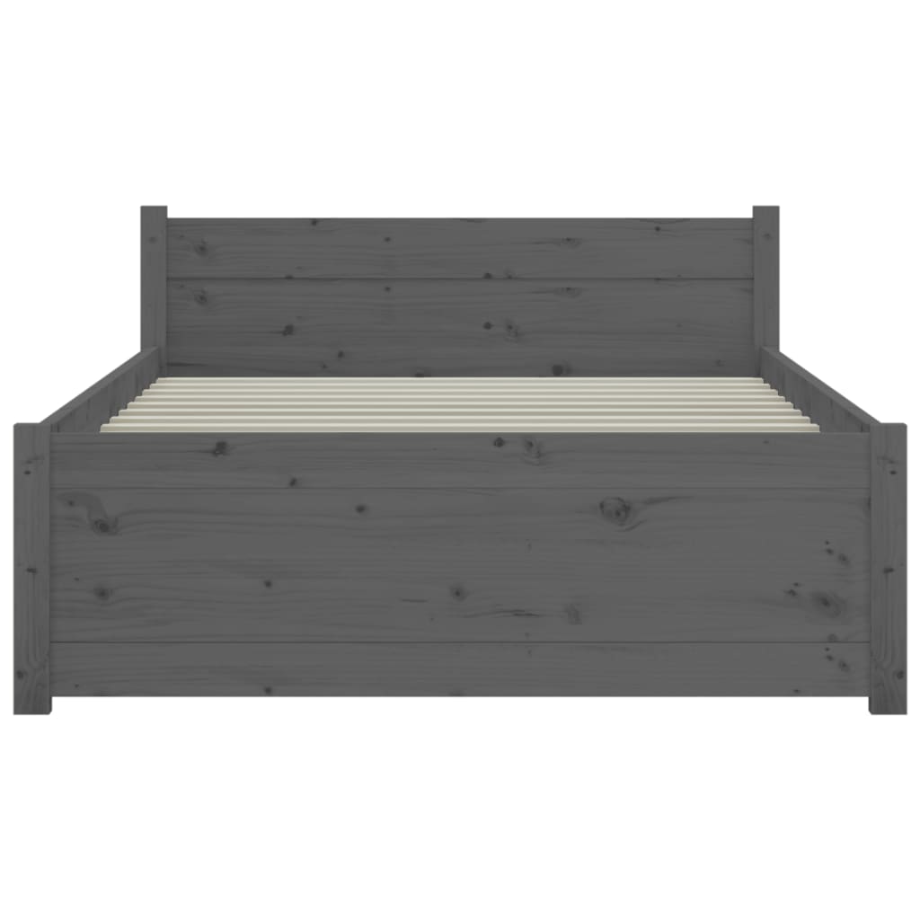 Bed Frame Grey Solid Wood 75x190 cm Small Single