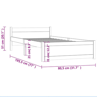 Bed Frame Grey Solid Wood 75x190 cm Small Single