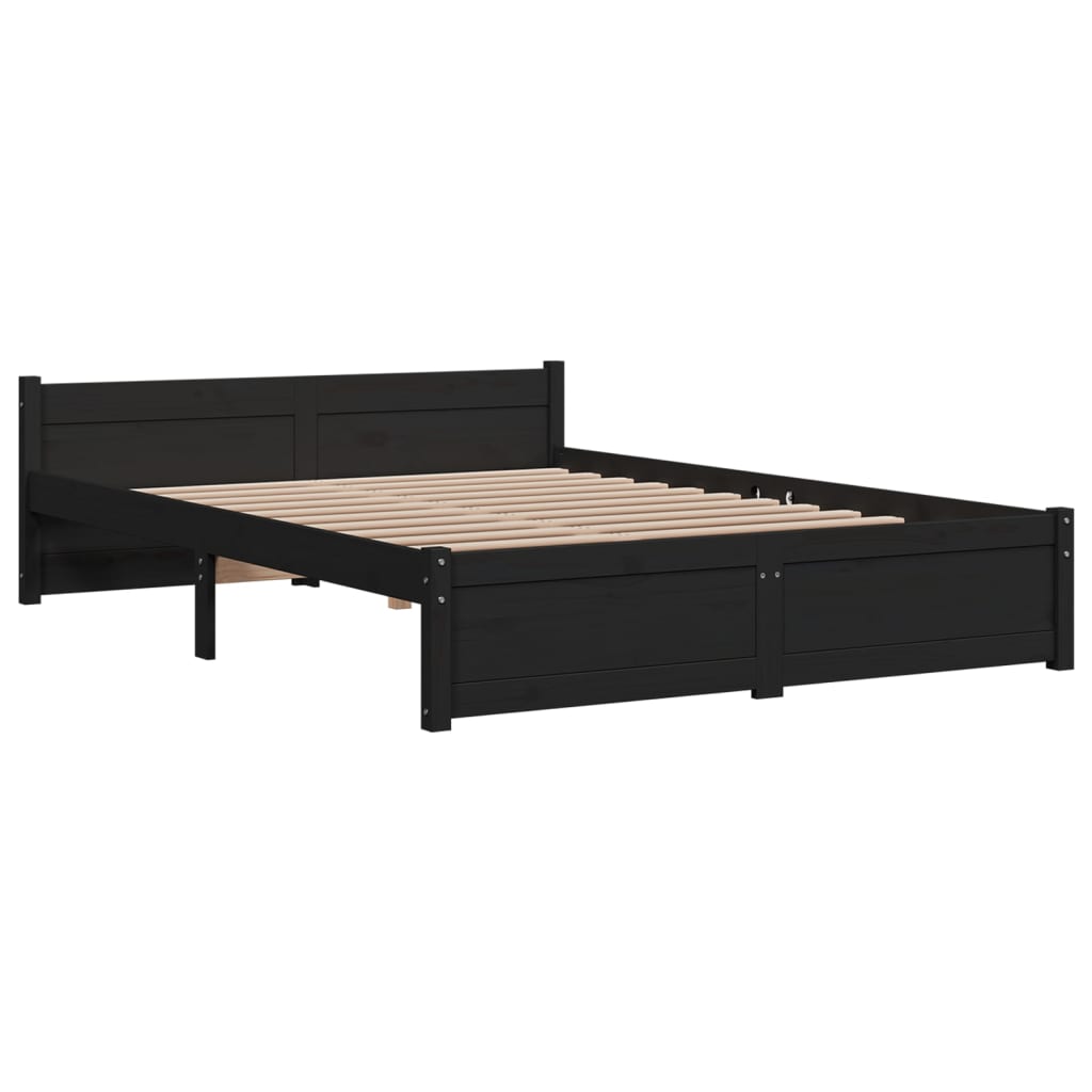 Bed Frame without Mattress Black Solid Wood 135x190 cm Double