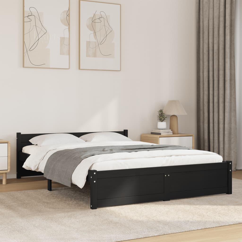 Bed Frame without Mattress Black Solid Wood 135x190 cm Double