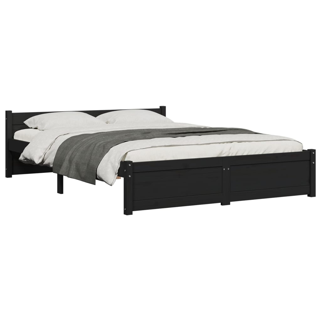 Bed Frame without Mattress Black Solid Wood 140x190 cm