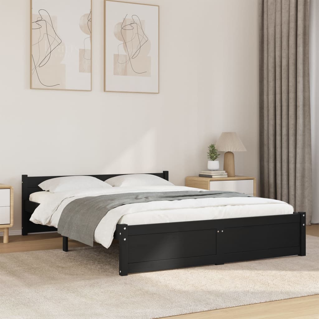 Bed Frame without Mattress Black Solid Wood 140x190 cm