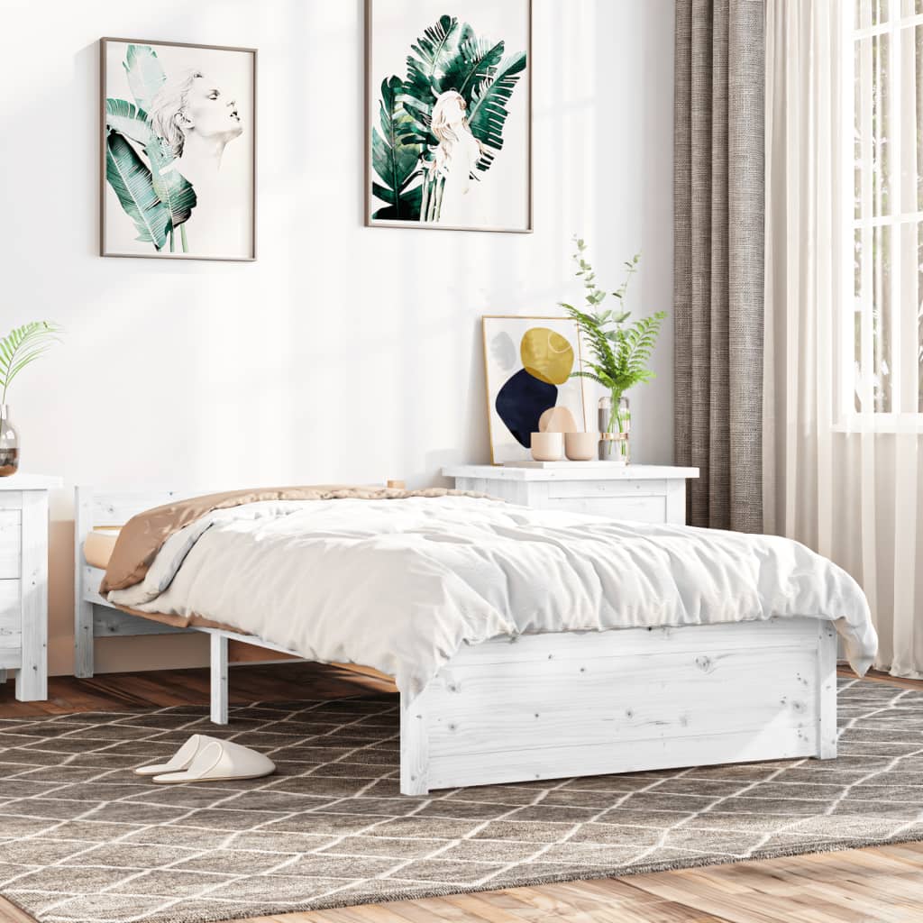 Bed Frame White Solid Wood 90x200 cm