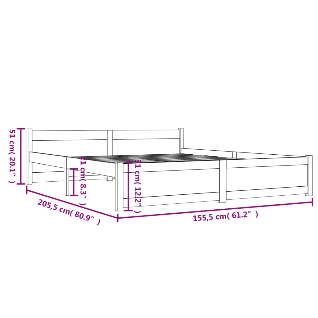 Bed Frame without Mattress White Solid Wood 150x200 cm King Size