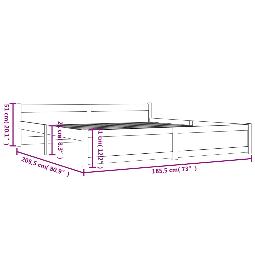 Bed Frame without Mattress Solid Wood 180x200 cm Super King Size