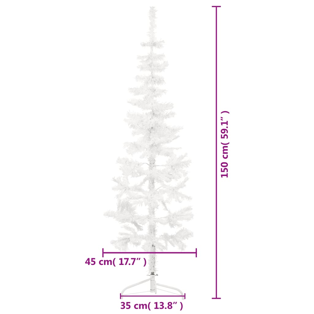 Slim Artificial Half Christmas Tree with Stand White 150 cm