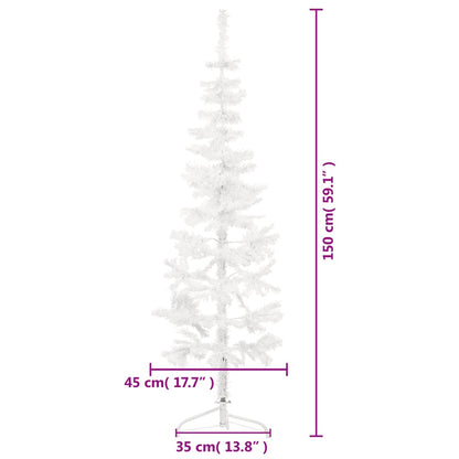 Slim Artificial Half Christmas Tree with Stand White 150 cm