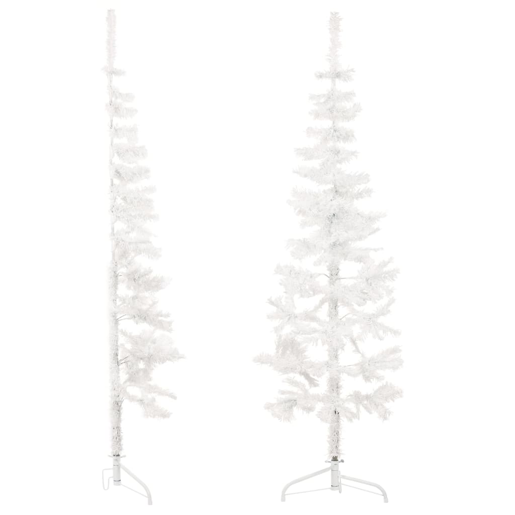 Slim Artificial Half Christmas Tree with Stand White 180 cm