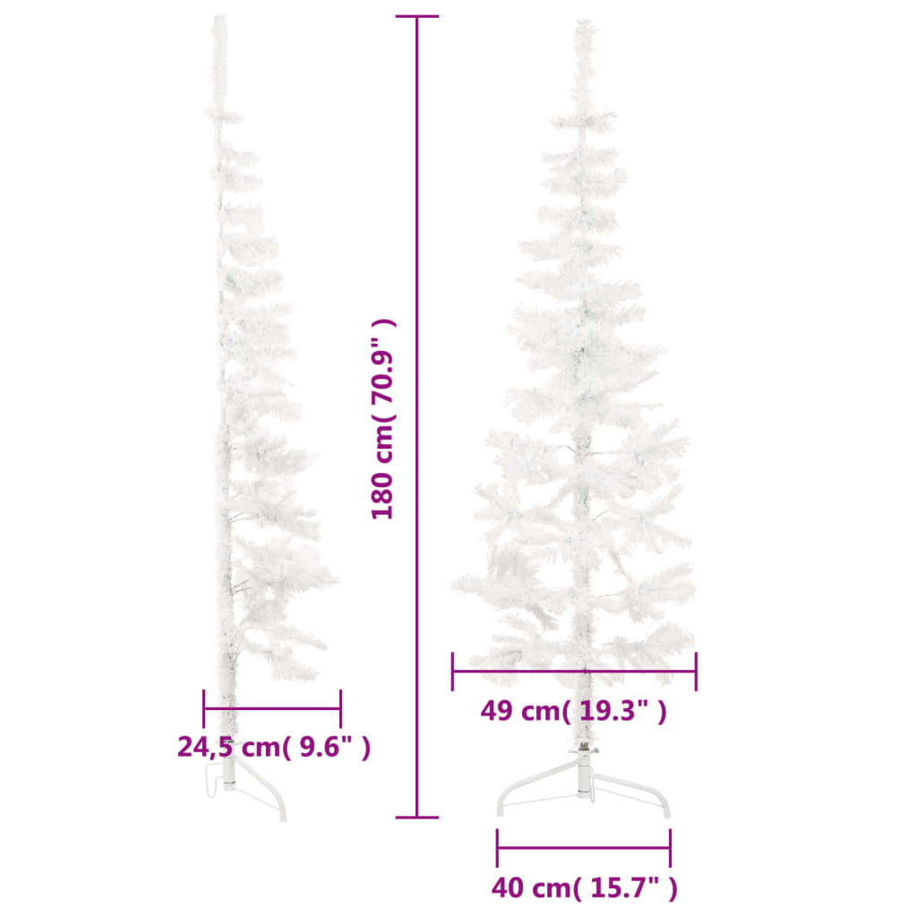 Slim Artificial Half Christmas Tree with Stand White 180 cm