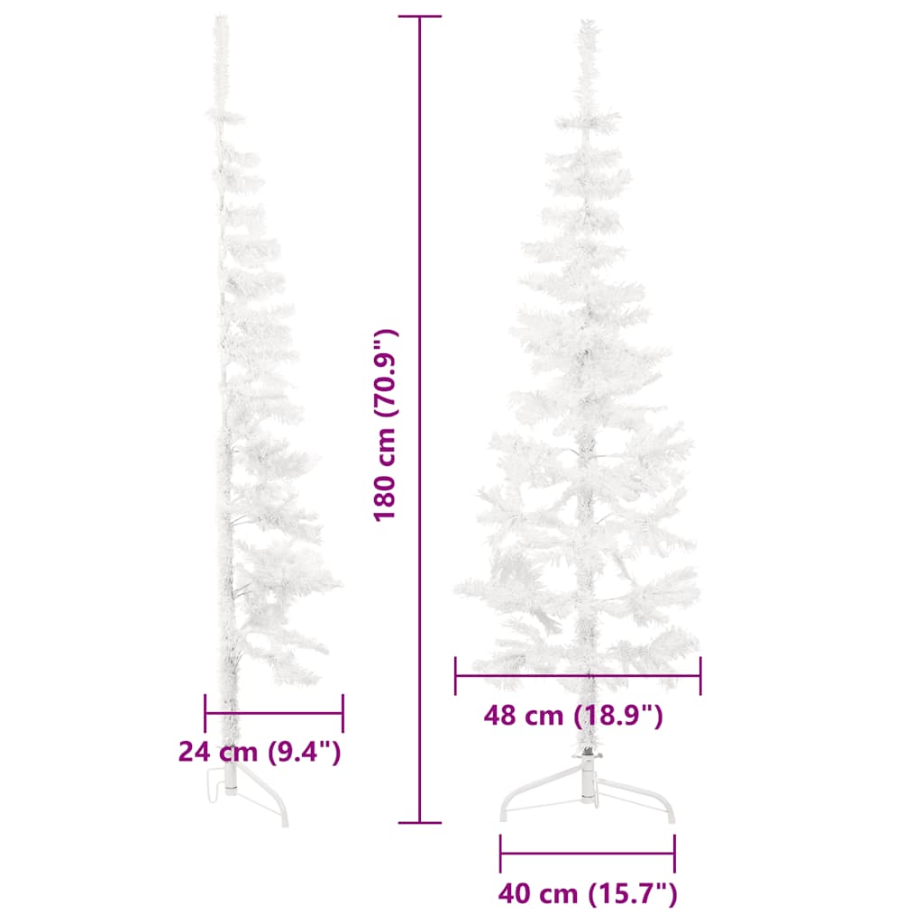 Slim Artificial Half Christmas Tree with Stand White 180 cm