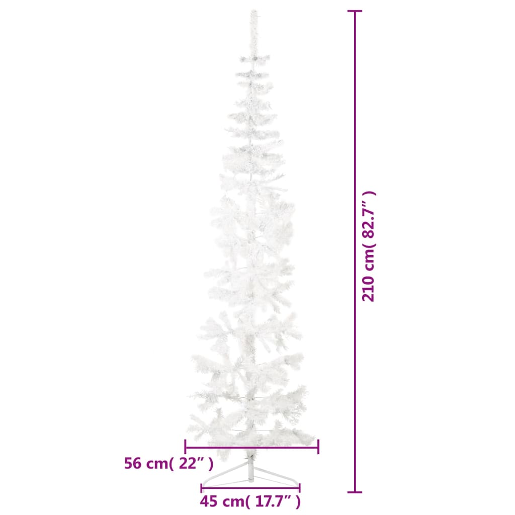 Slim Artificial Half Christmas Tree with Stand White 210 cm