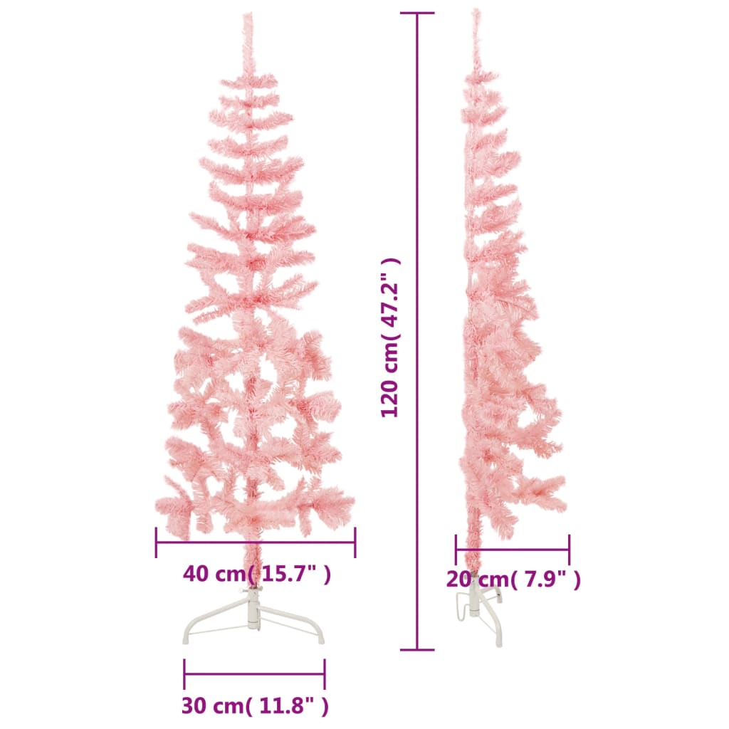 Slim Artificial Half Christmas Tree with Stand Pink 120 cm