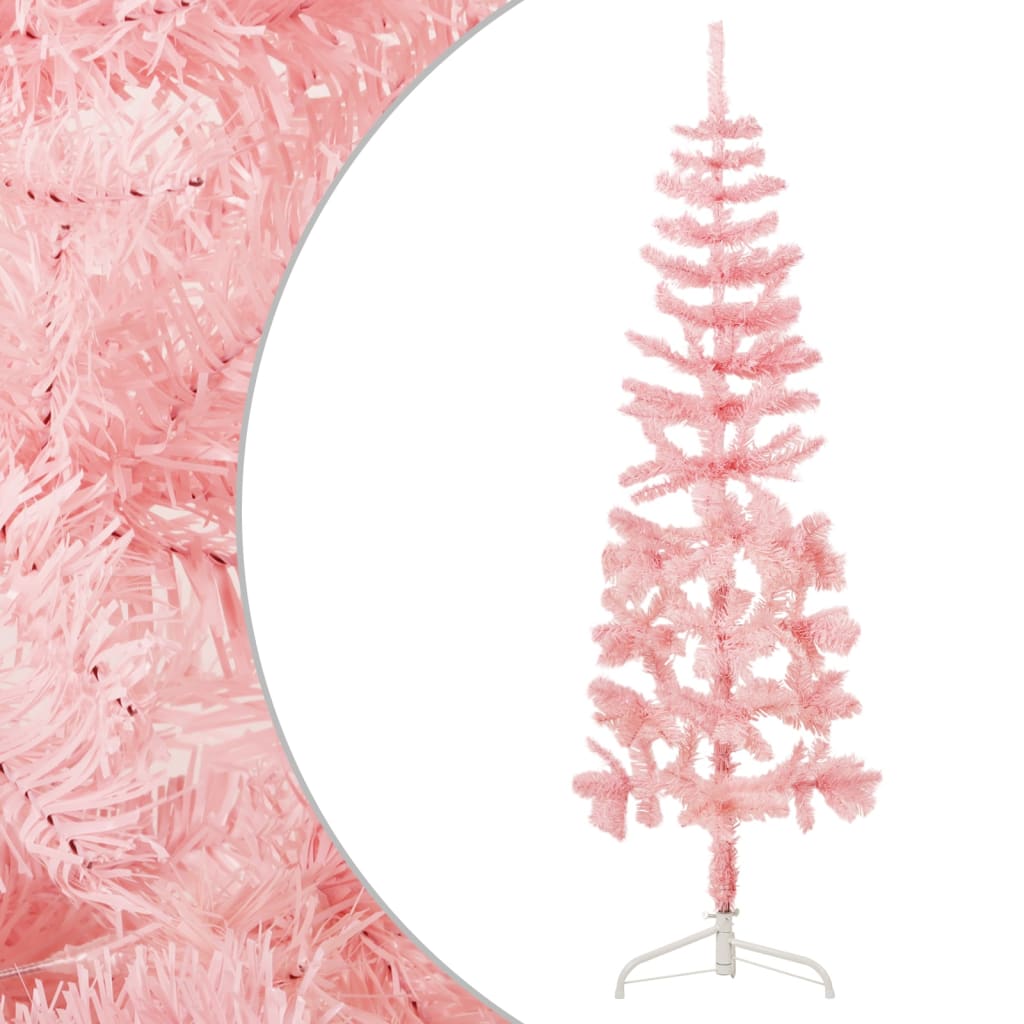 Slim Artificial Half Christmas Tree with Stand Pink 180 cm