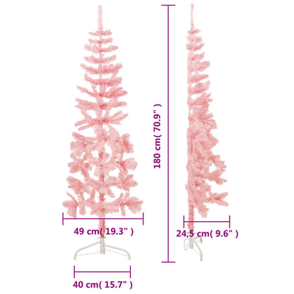 Slim Artificial Half Christmas Tree with Stand Pink 180 cm