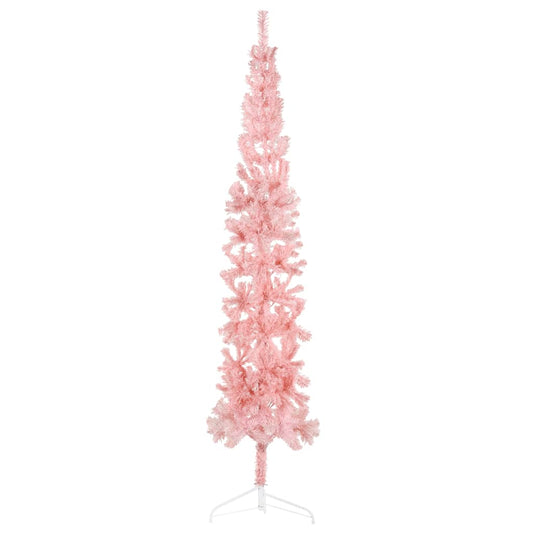 Slim Artificial Half Christmas Tree with Stand Pink 210 cm