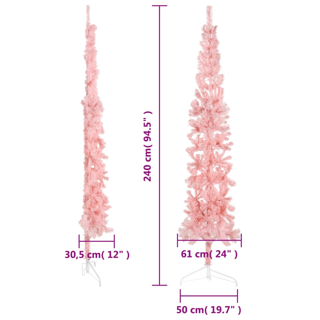 Slim Artificial Half Christmas Tree with Stand Pink 240 cm