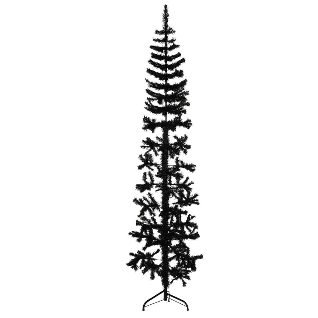 Slim Artificial Half Christmas Tree with Stand Black 180 cm