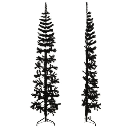 Slim Artificial Half Christmas Tree with Stand Black 210 cm