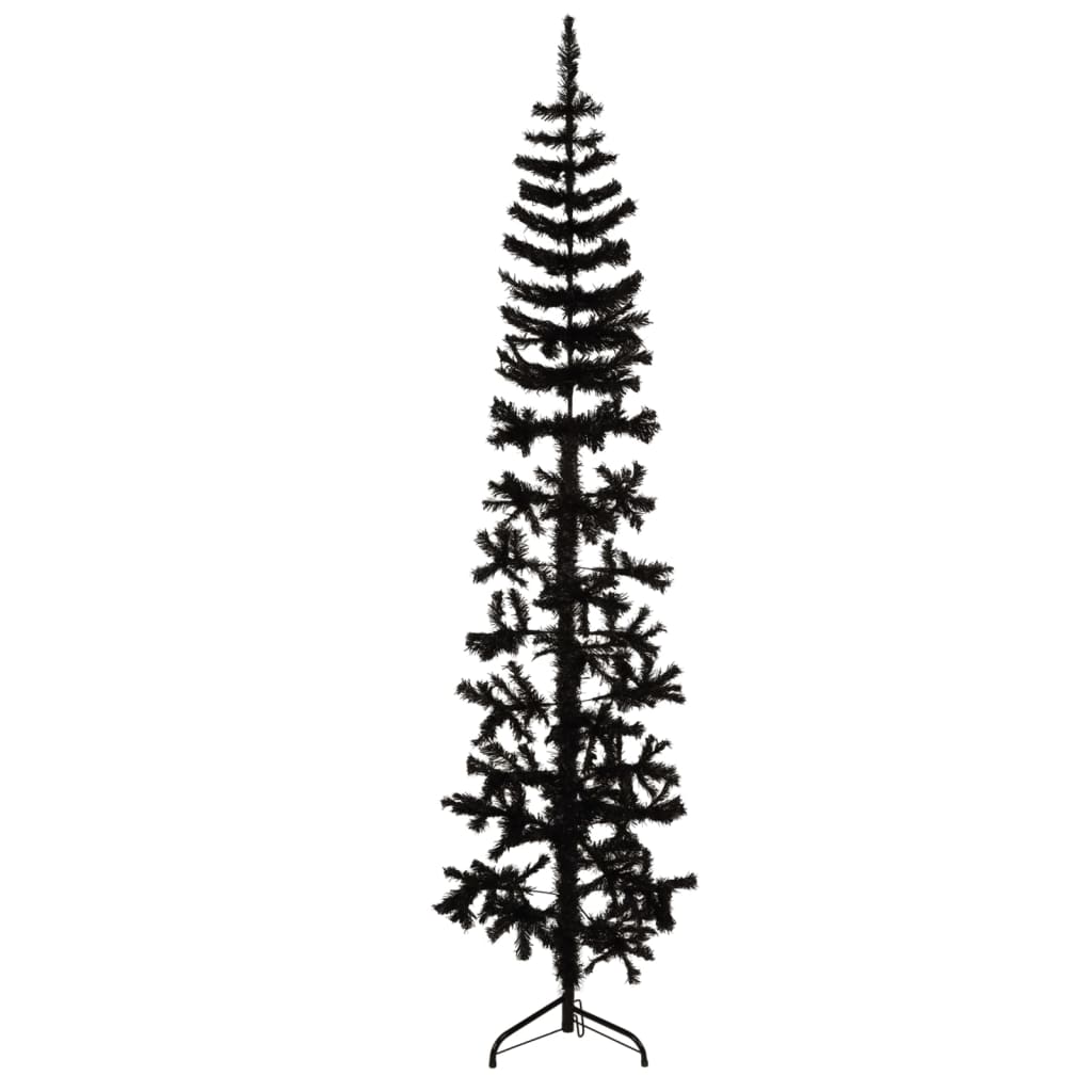 Slim Artificial Half Christmas Tree with Stand Black 210 cm