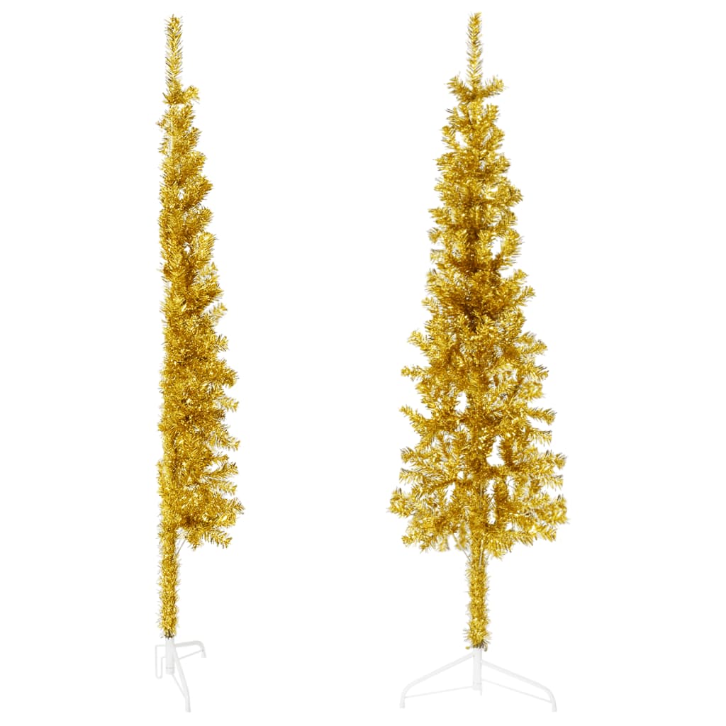 Slim Artificial Half Christmas Tree with Stand Gold 120 cm