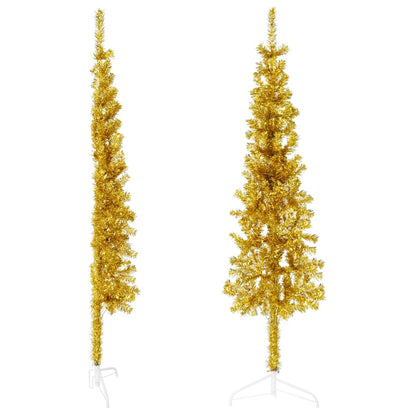 Slim Artificial Half Christmas Tree with Stand Gold 150 cm