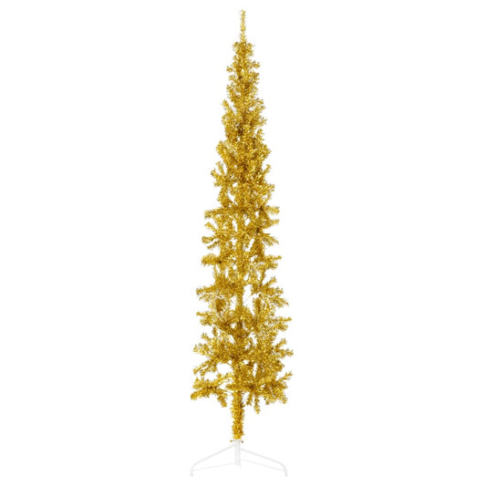 Slim Artificial Half Christmas Tree with Stand Gold 180 cm