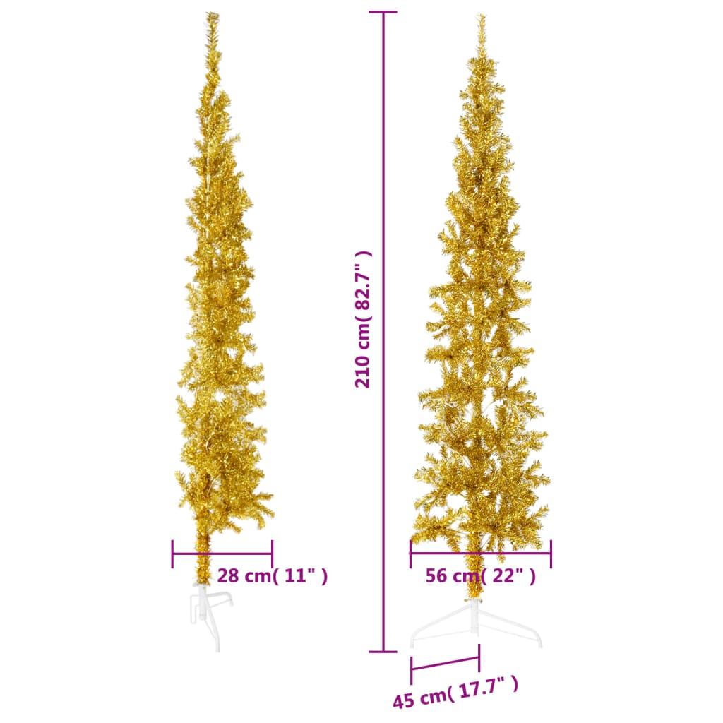 Slim Artificial Half Christmas Tree with Stand Gold 210 cm