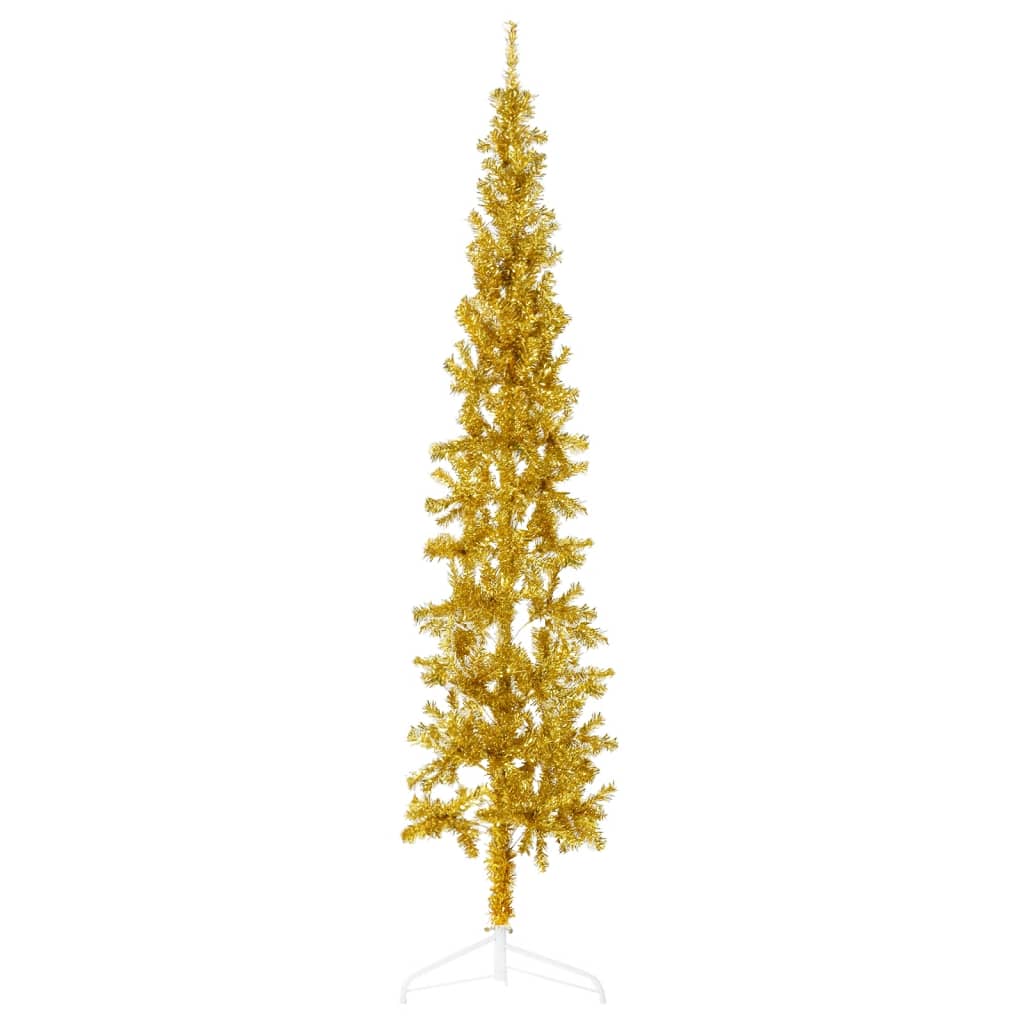 Slim Artificial Half Christmas Tree with Stand Gold 240 cm