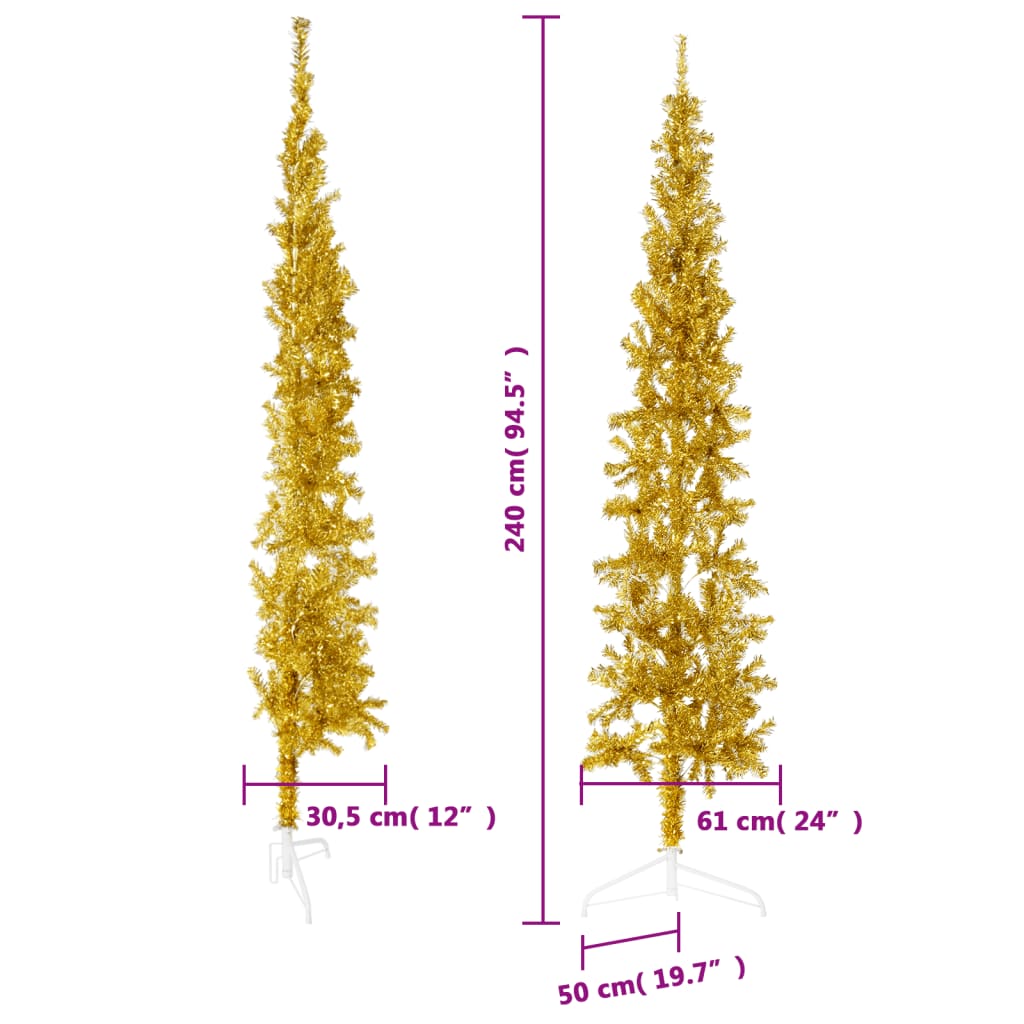 Slim Artificial Half Christmas Tree with Stand Gold 240 cm