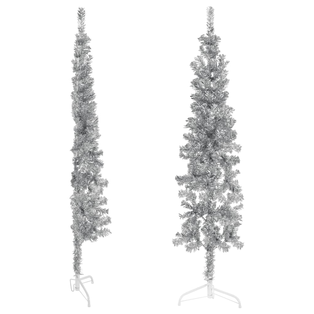 Slim Artificial Half Christmas Tree with Stand Silver 120 cm