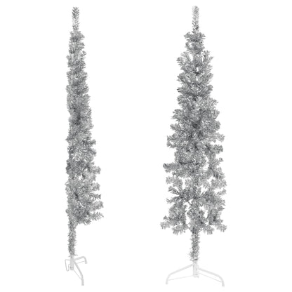 Slim Artificial Half Christmas Tree with Stand Silver 120 cm