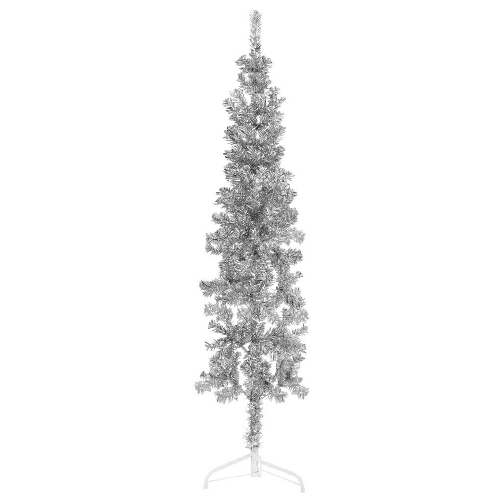 Slim Artificial Half Christmas Tree with Stand Silver 120 cm