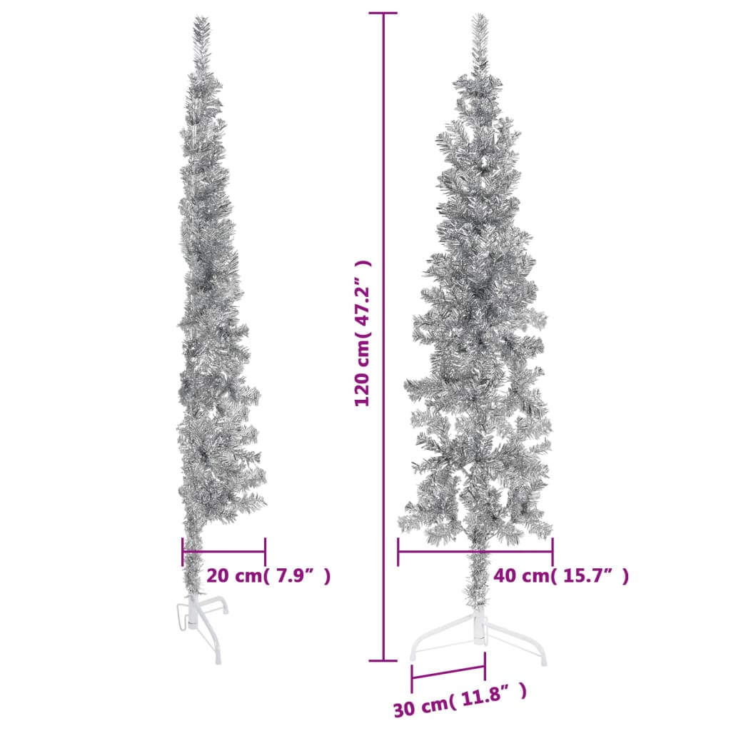 Slim Artificial Half Christmas Tree with Stand Silver 120 cm