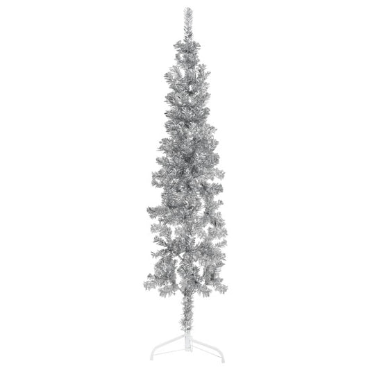 Slim Artificial Half Christmas Tree with Stand Silver 150 cm