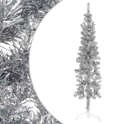 Slim Artificial Half Christmas Tree with Stand Silver 180 cm