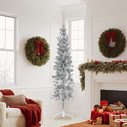 Slim Artificial Half Christmas Tree with Stand Silver 180 cm