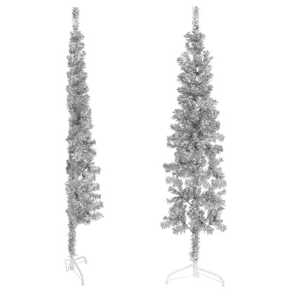 Slim Artificial Half Christmas Tree with Stand Silver 180 cm