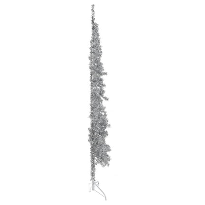 Slim Artificial Half Christmas Tree with Stand Silver 210 cm