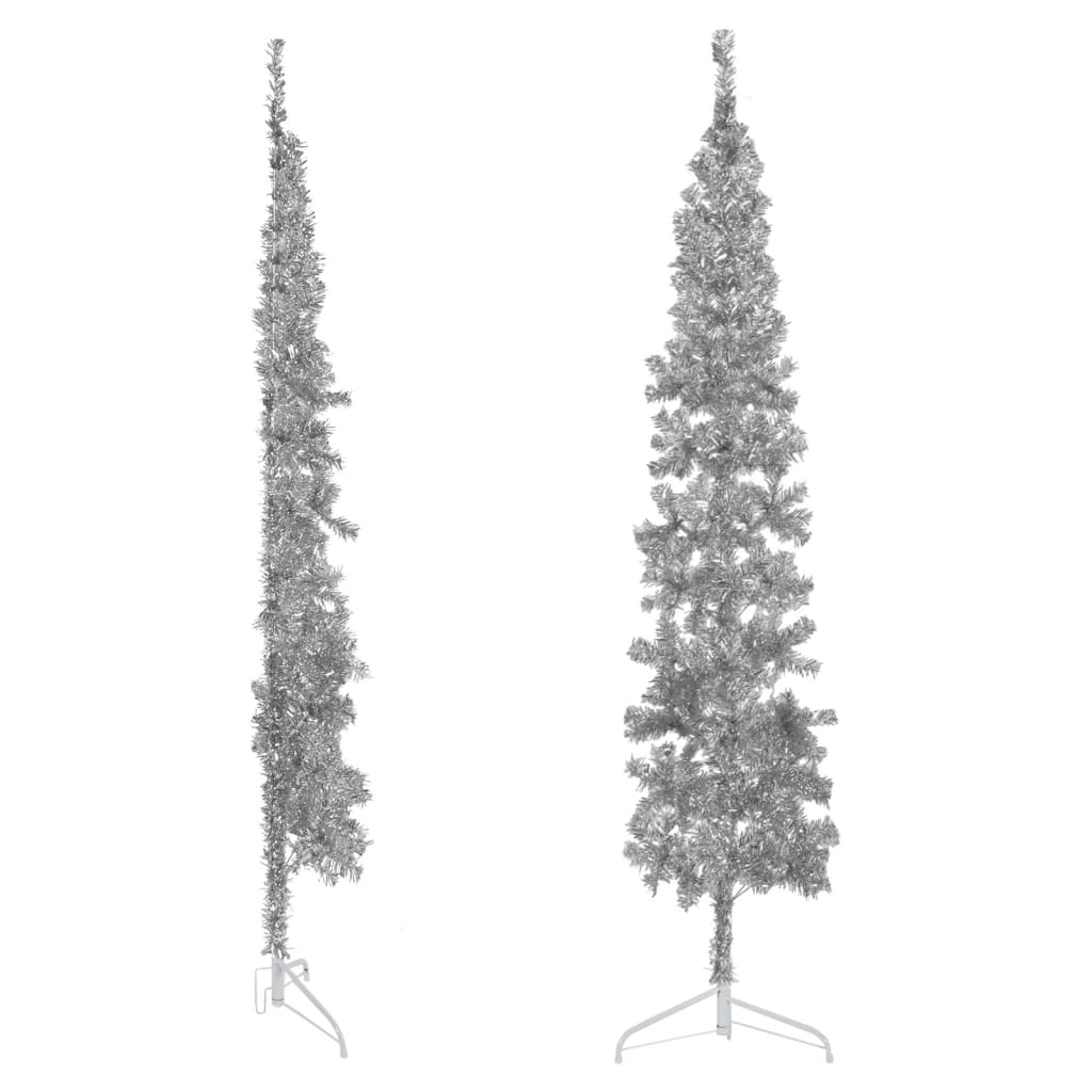 Slim Artificial Half Christmas Tree with Stand Silver 210 cm