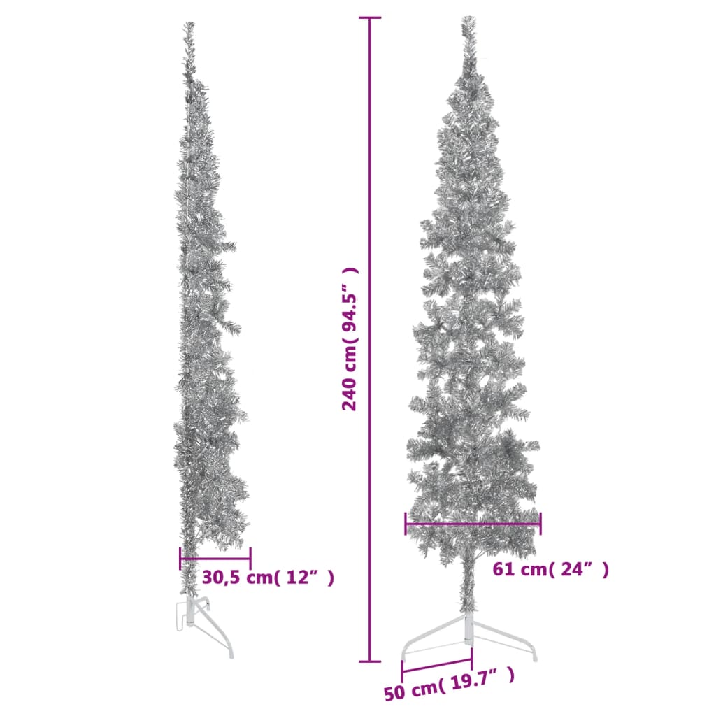 Slim Artificial Half Christmas Tree with Stand Silver 240 cm