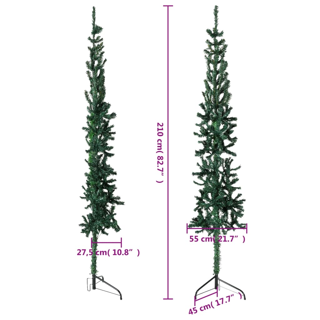 Slim Artificial Half Christmas Tree with Stand Green 210 cm