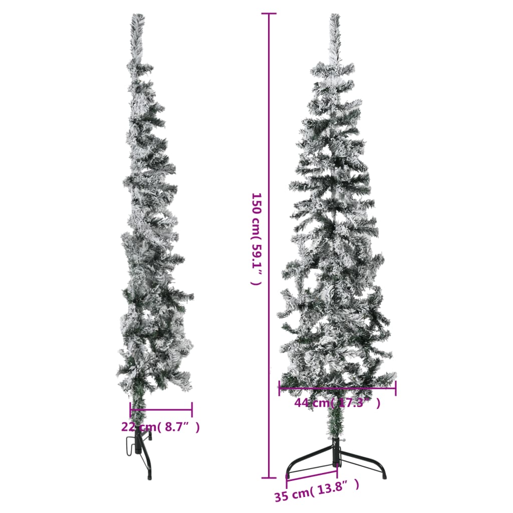 Slim Artificial Half Christmas Tree with Flocked Snow 150 cm